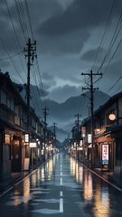 Serene Rainy Evening in a Traditional Japanese Street - Captivating Animation! 🌧️
