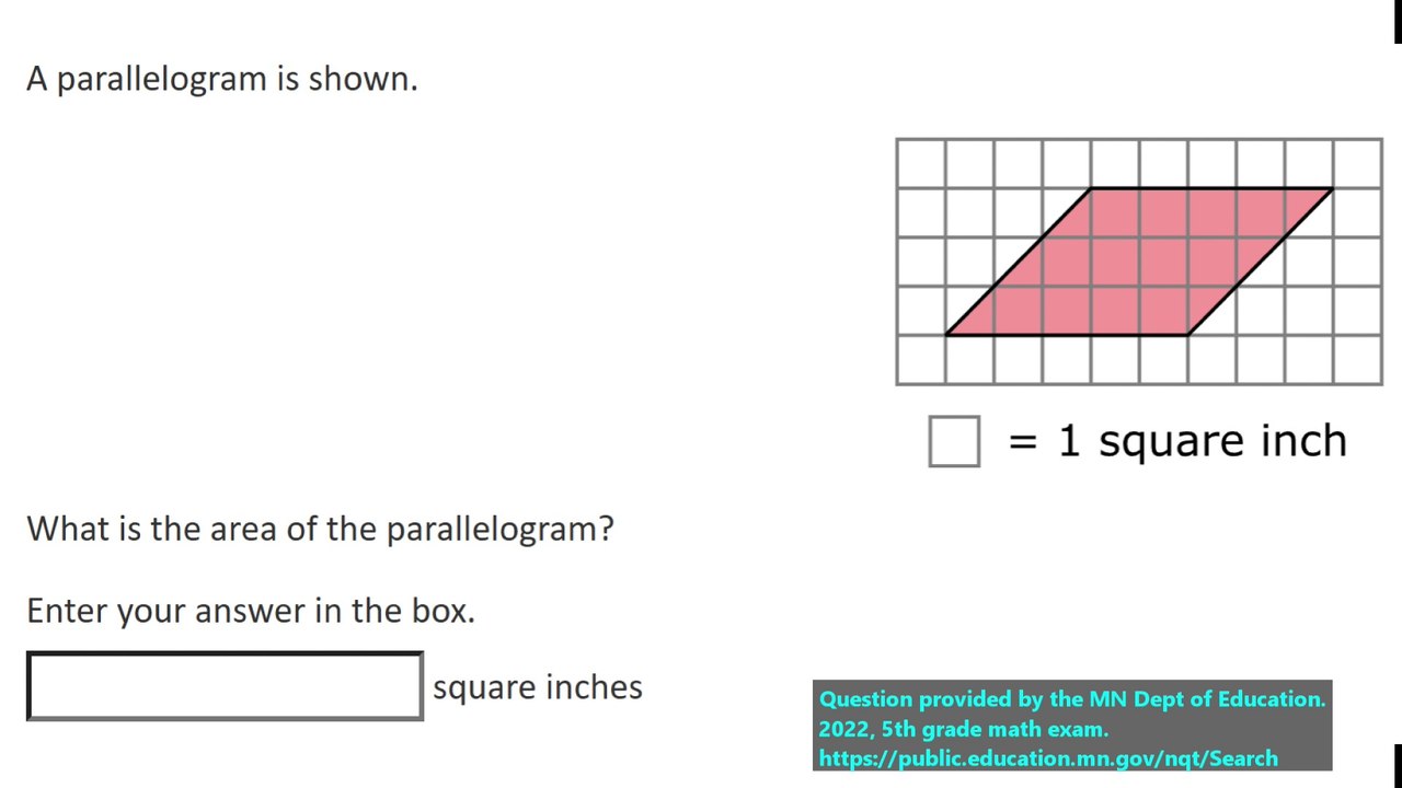 5th grade math practice question on rhombus and rhomboid area, question 3