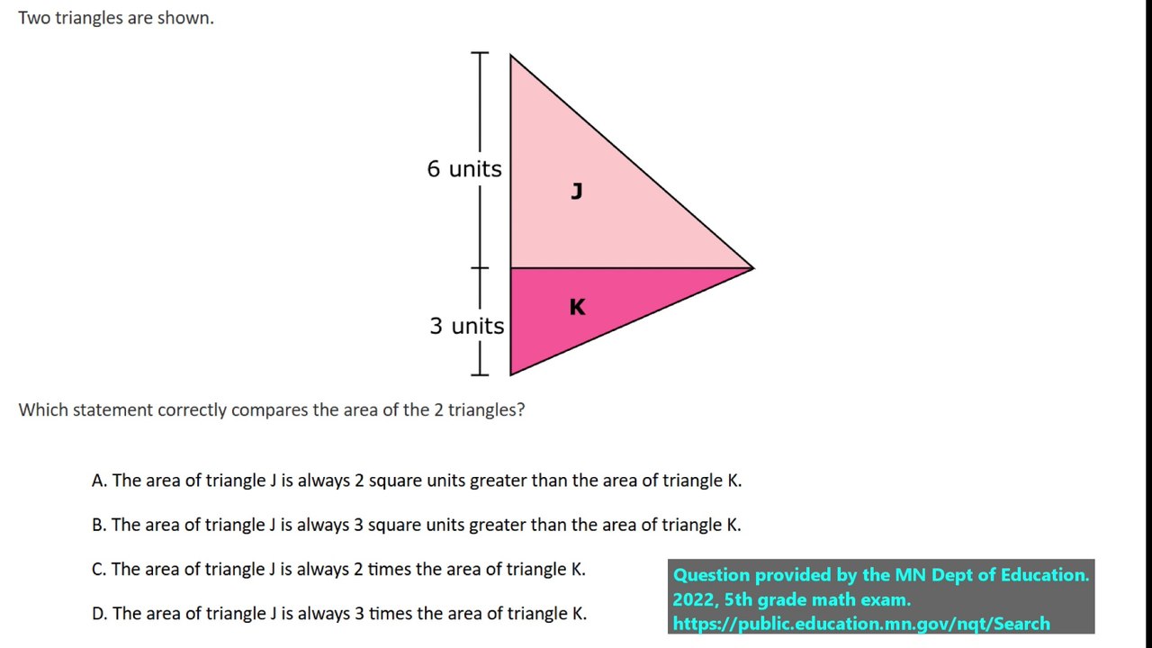 5th grade math practice question on triangle area, question 2