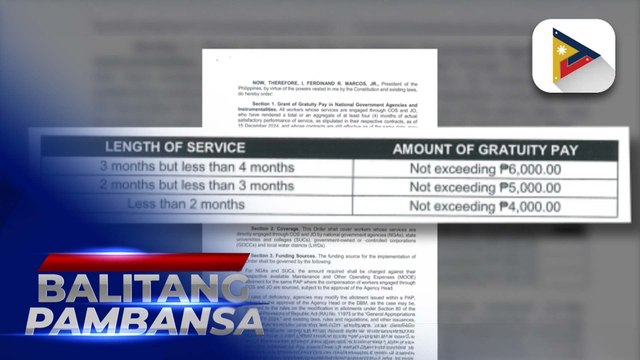 Mas mataas na gratuity pay para sa mga COS at job-order na empleyado ng gobyerno, inaprubahan na ni PBBM