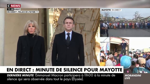 Mayotte : Regardez les images de la minute de silence, en hommage aux victimes du cyclone Chido, observée à l'Elysée par Emmanuel et Brigitte Macron