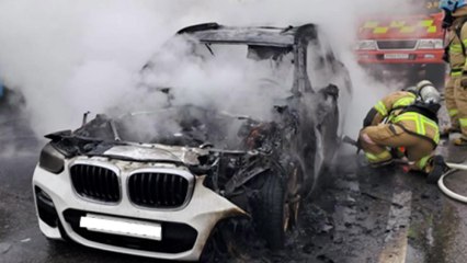 분당 도로 위 신호 기다리던 BMW 화재..."보닛 연기" / YTN