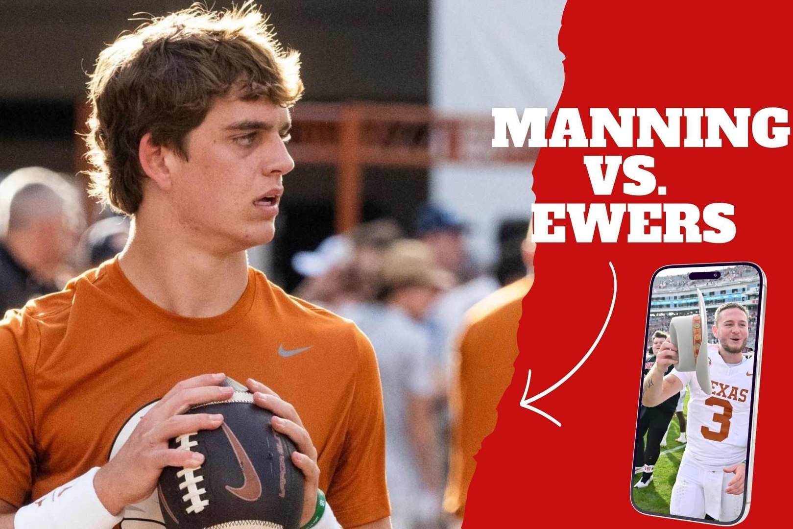 Texas Longhorns quarterbacks Arch Manning and Quinn Ewers go head to head in a throwing football drill