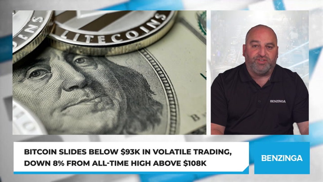 Bitcoin Slides Below $93K in Volatile Trading, Down 8% From All-Time High Above $108K