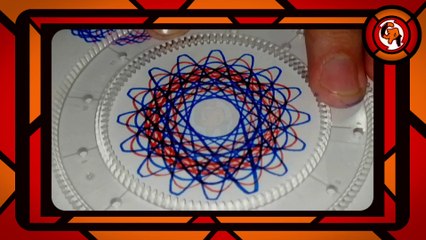 (TUTORIAL #0058) 🎨🖌️🖌️ CÓMO DIBUJAR una flor de colores azul y rojo usando un espirógrafo.