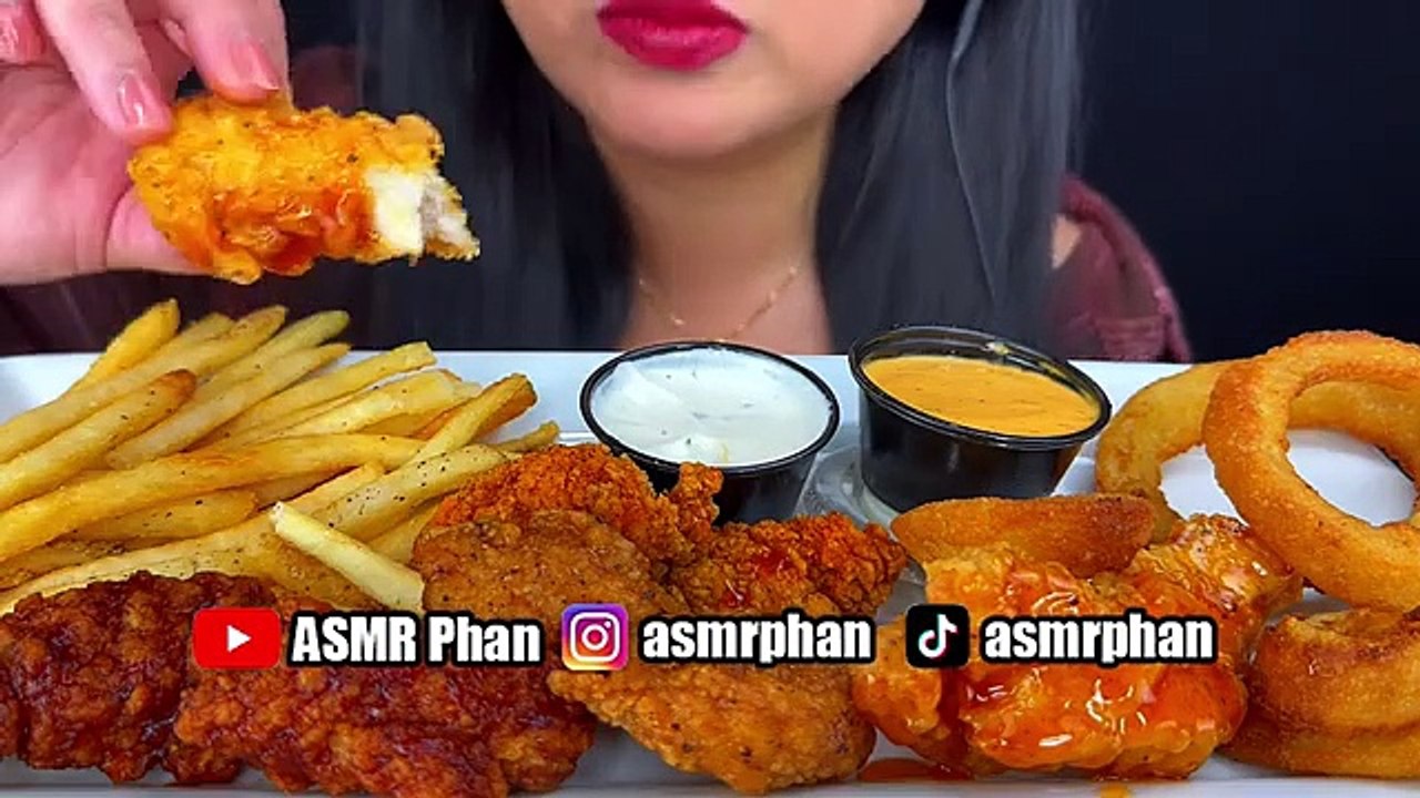 ASMR FRIED CHICKEN TENDERS, BONELESS WINGS & ONION RINGS | I GOT RIPPED OFF | MUKBANG | ASMR Phan