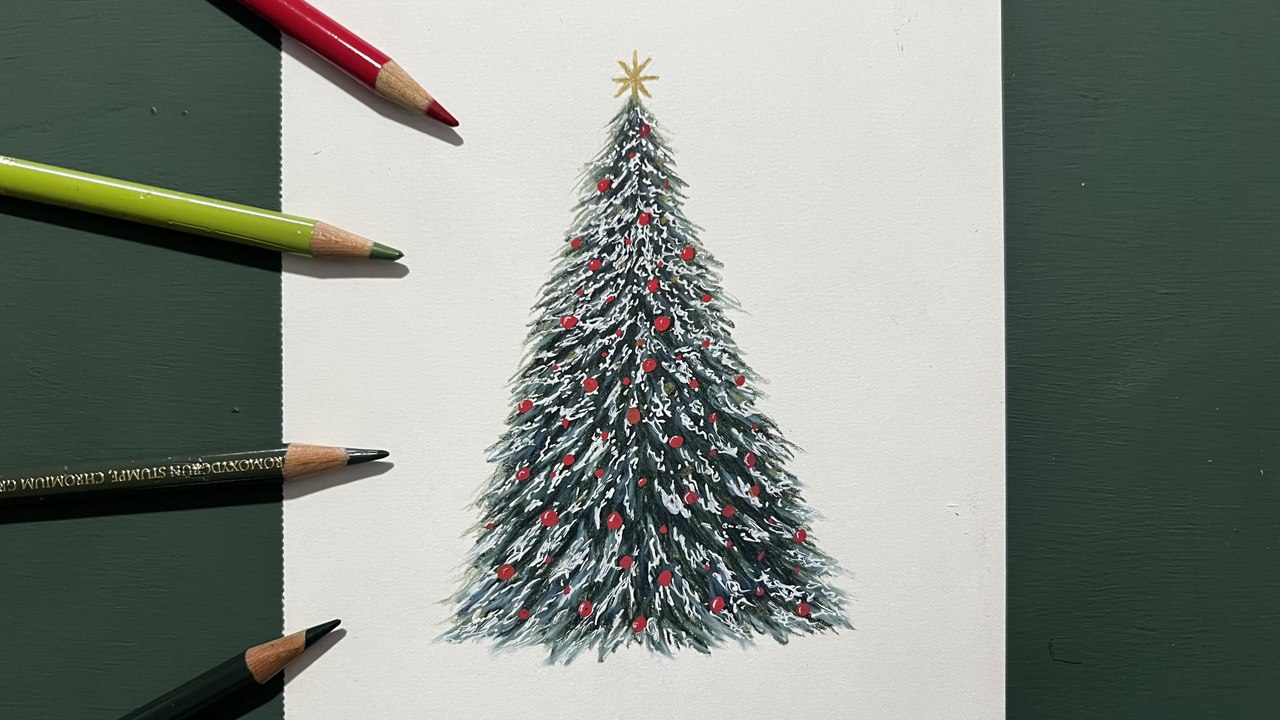 🎄Comment dessiner facilement un sapin de Noël au crayon de couleur