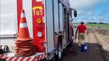 Perigo na pista: Bombeiros limpam óleo de soja que caiu de caminhão na rodovia BR-163