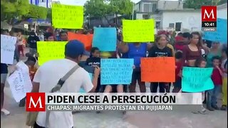 Caravana migrante protesta en Chiapas; le exigen a Sheinbaum seguridad para transitar