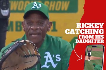 Rickey Henderson catching the first pitch from his daughter earlier this year