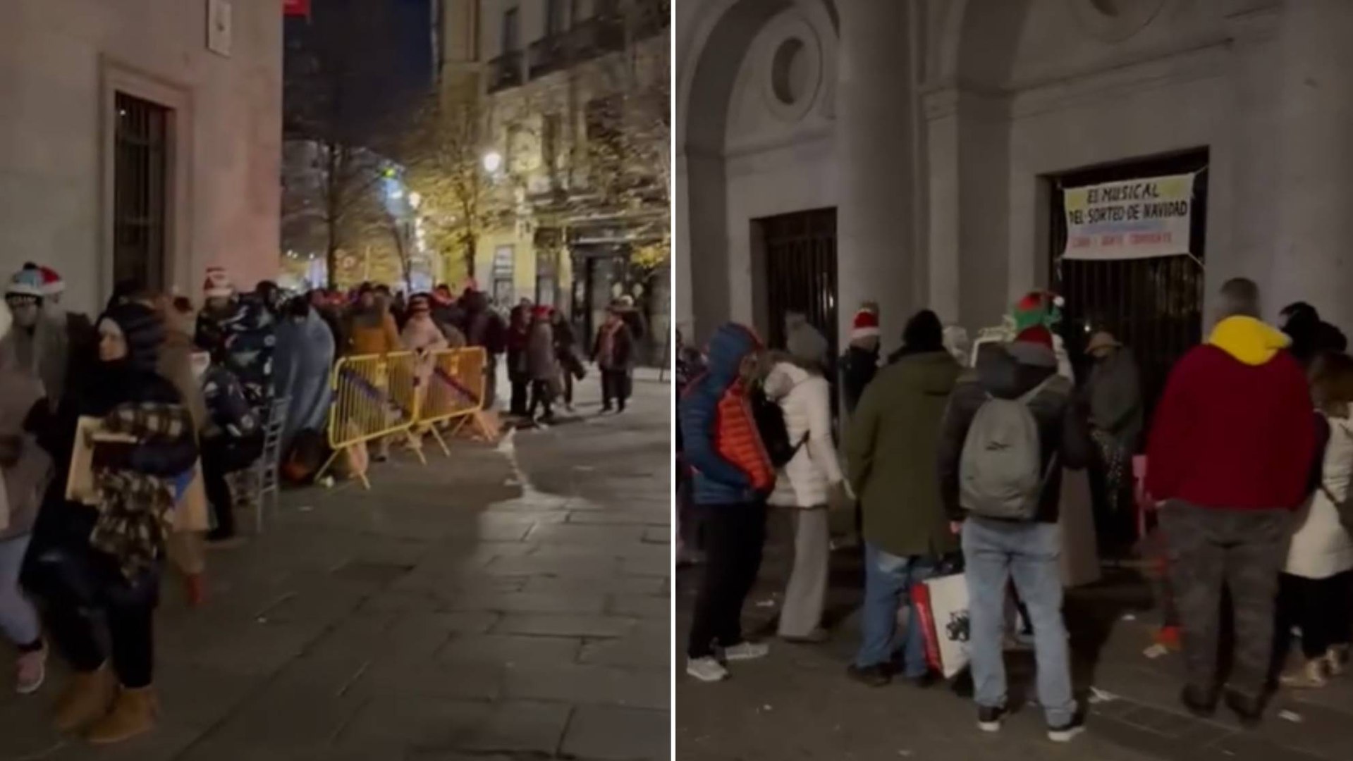 Colas nocturnas en el Teatro Real para acceder al sorteo de la Lotera de Navidad 2024