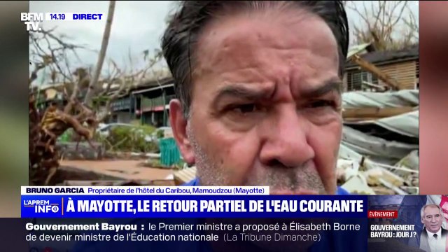 Bruno Garcia (propriétaire d'un hôtel à Mamoudzou, à Mayotte): L'eau est mise pendant cinq heures tous les deux jours (...) ça ne suffit pas
