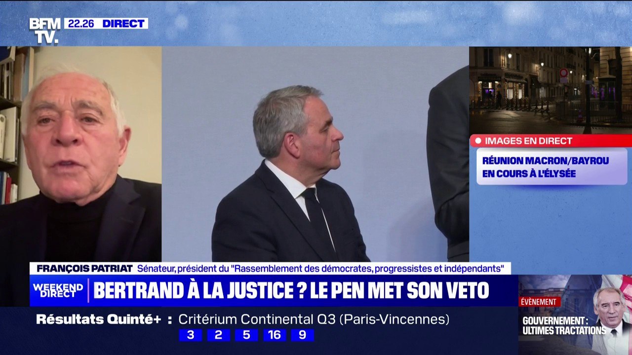 Formation du gouvernement Bayrou: "Il ne faut pas s'occuper de ce que pense ou de ce que préconise le Rassemblement national", affirme le sénateur François Patriat
