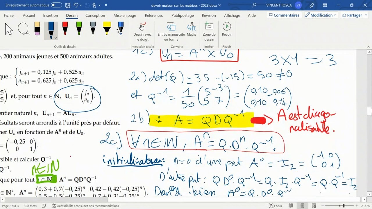 Correction exercice 3 - Les matrices - maths expertes