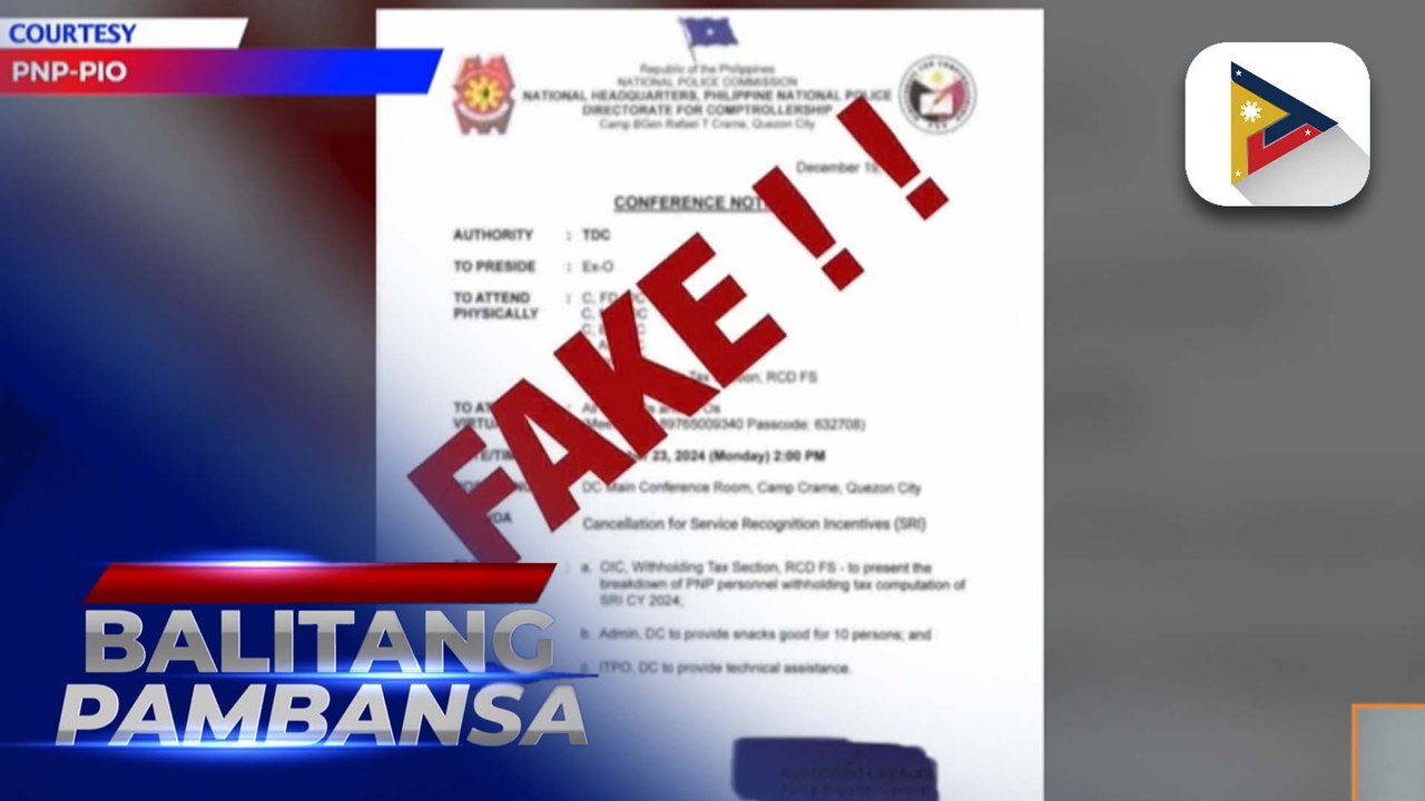 PNP, pinabulaanan ang kumakalat na pekeng dokumento hinggil sa kanselasyon ng SRI ng kanilang tauhan