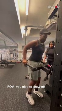 Gym-goer faces an awkward moment when equipment comes loose during an exercise