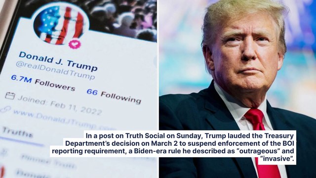 Trump Praises Treasury's Move To Suspend 'Outrageous' BOI Rule Aimed At Curbing Illegal Activities: 'Biden Rule Has Been An Absolute Disaster For Small Businesses'