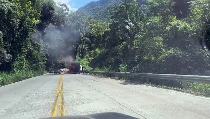 VÍDEO: Carreta pega fogo e interrompe trânsito na Serra Dona Francisca, em Joinville