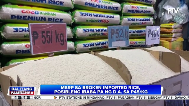 D.A., target ibaba pa ang MSRP ng imported rice sa P45/kg;
