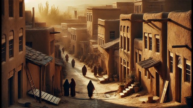 parane islami gaon ka manazr ek parana islami gaon jas min kache makanat or tang guliyan hen. gaon min ek paraman mahul hay jas min log apani romarah ki zandgi guzarte hen. chand diyahati rawayati labas pahune huvay nazar aate hen, or sorj diyahati ma