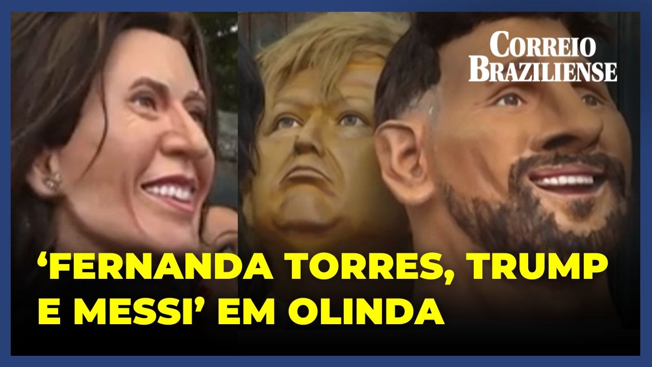 Bonecos gigantes de Fernanda Torres, Trump, Messi e outras personalidades fazem sucesso em Olinda