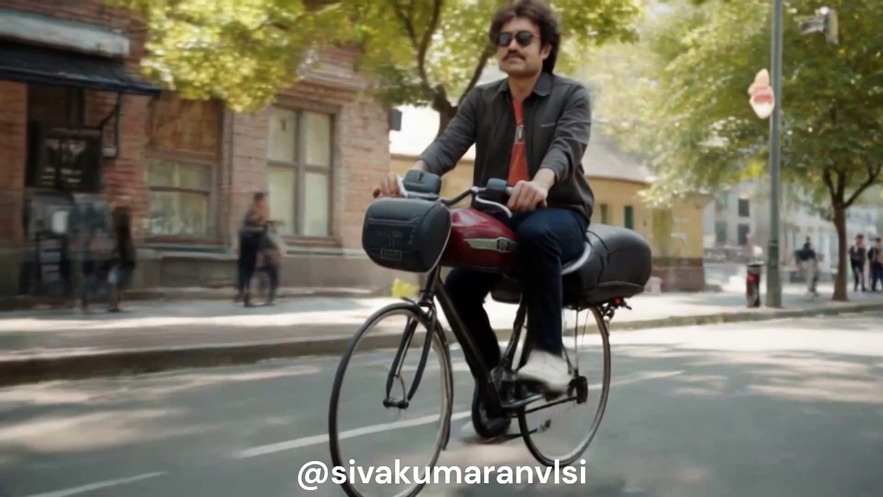 Rajinikanth driving a bicycle