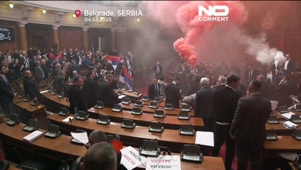 Three Serbian MPs injured as smoke bombs and flares thrown in parliament