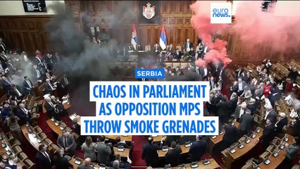 Serbia's parliament session erupts into chaos as opposition MPs set off flares and smoke grenades
