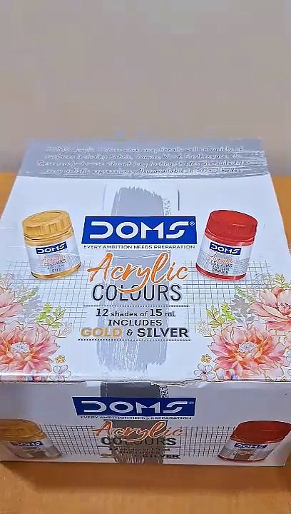 Doms Acrylic Colours 12 Shades Kit 15ml Gold Silver With 2 Brushes ...