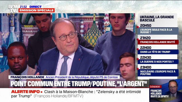 François Hollande: Il n'est pas possible de renouer le dialogue avec Poutine tant que Zelensky n'a pas, lui-même, renoué le dialogue