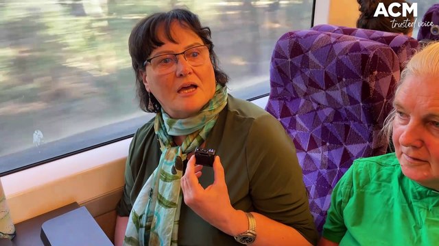 WATCH - Hear from Border and North East residents as they travel on the train to the hospital rally on the steps of the Victorian Parliament.