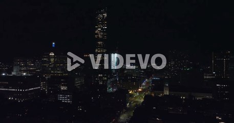 Forwards fly above evening urban borough