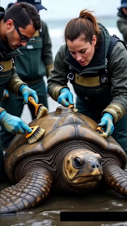 🐢✨ Heartwarming Rescue! Team Cleans Majestic Giant Turtle Covered in Barnacles! 💙🧼