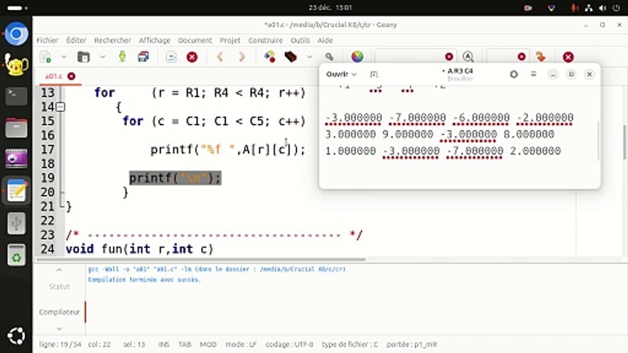 Langage C. Matrice : (3) Afficher une matrice : Etude du code