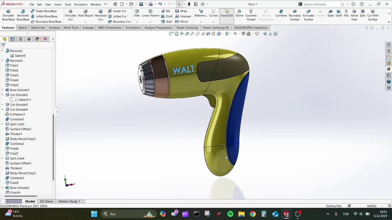 SOLIDWORKS | WALT DRILL SURFACE TECHNIQUES| DESIGN AND ANIMATION | 3D CAD DRAW