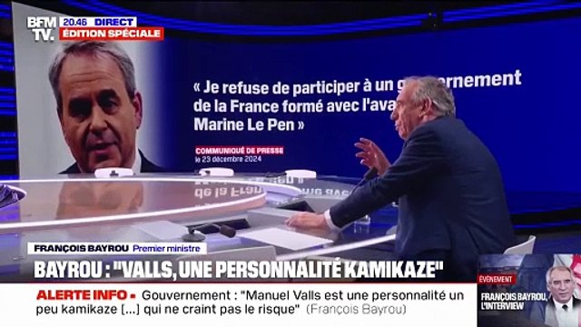 François Bayrou : Il est faux de dire que Marine Le Pen m'a téléphoné pour me dire qu'elle ne voulait pas de Xavier Bertrand.