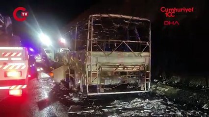 Bursa'da panik anları... Tur otobüsü alevler içinde kaldı!