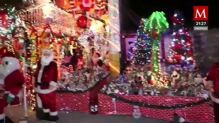 Migrante en Mixquiahuala crea espectacular vivienda navideña con mil adornos