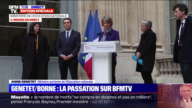 Passation avec Élisabeth Borne: Vous exercez le plus beau métier (...) vous exercez ce métier dans une trop grande solitude , assure Anne Genetet (ministre sortante de l'Éducation)