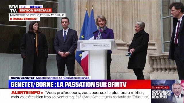 Anne Genetet (ministre sortante de l’Éducation nationale): Je veux exprimer mon infinie gratitude au président de la République et à nos deux Premiers ministres Michel Barnier et Gabriel Attal