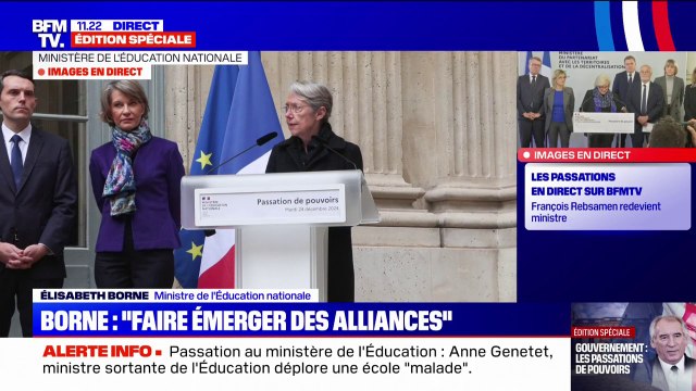 Élisabeth Borne (ministre de l’Éducation nationale): Je ne suis pas une spécialiste de ces sujets, mais je sais combien les questions d'éducation et de formation (...) sont des pierres angulaires pour notre nation