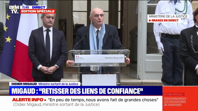 Le 21e siècle ne doit plus être celui de la domination des hommes sur les femmes : Didier Migaud, ministre sortant de la Justice, évoque le débat sur le consentement lors de la passation de pouvoir avec Gérald Darmanin