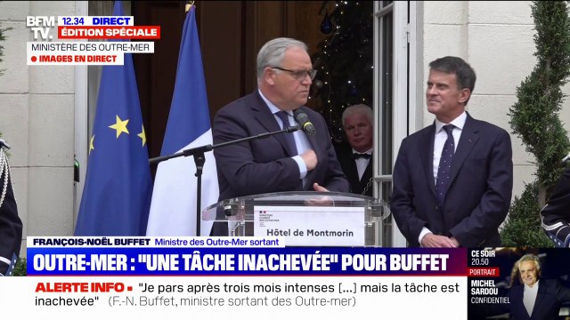 Passation au ministère des Outre-Mer: Je vous souhaite que tous les moyens vous soient donnés , déclare François-Noël Buffet (ministre sortant) à Manuel Valls (ministre entrant)