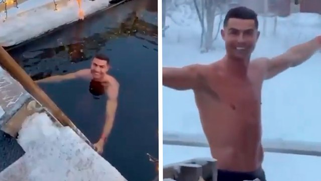 Cristiano Ronaldo muestra musculatura al bañarse en las frías aguas de Santa Claus