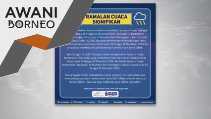 Hujan berterusan landa Sabah, Kelantan & Terengganu sehingga 31 Disember