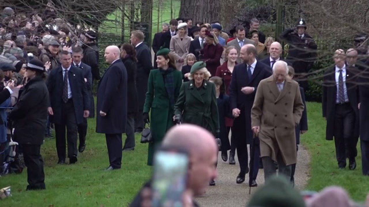 Queen and Kate both in green as royals arrive for Christmas Day church service