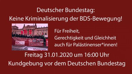 BDS Gruppe Bonn auf der auf der BDS Kundgebung vor dem Deutschen Bundestag am 31.01.2020