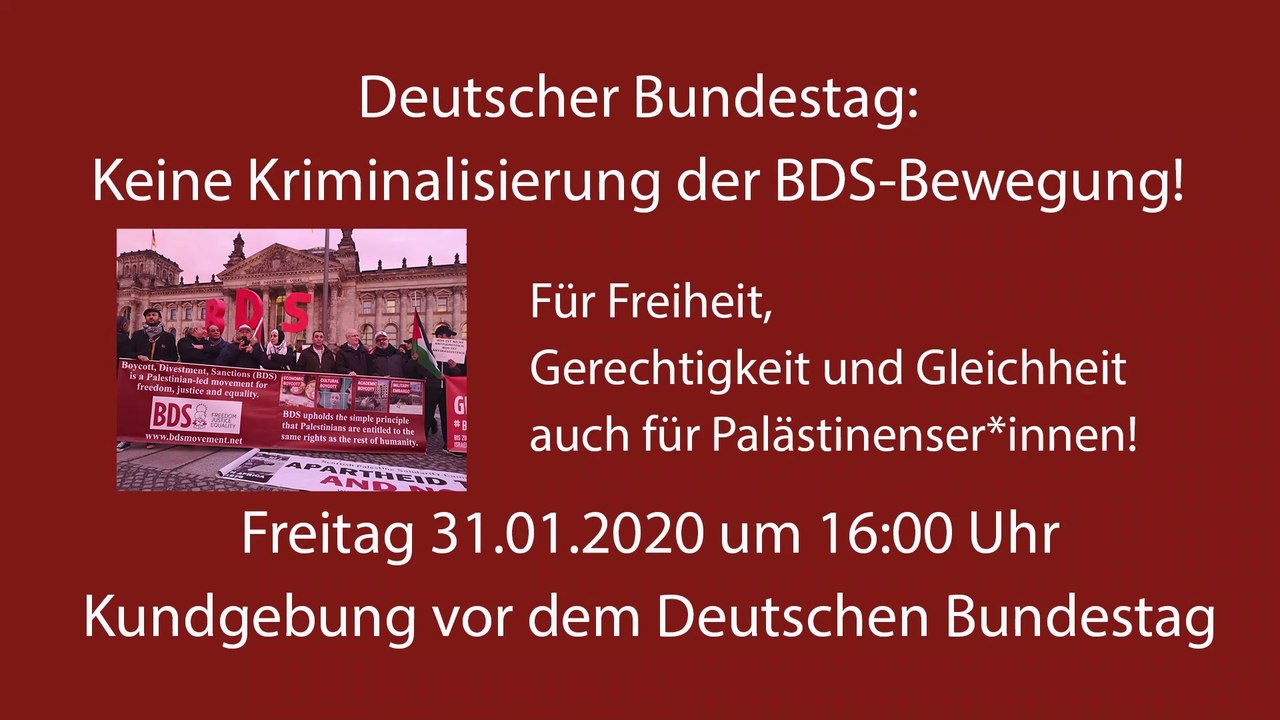 BDS Denmark auf der auf der BDS Kundgebung vor dem Deutschen Bundestag am 31.01.2020