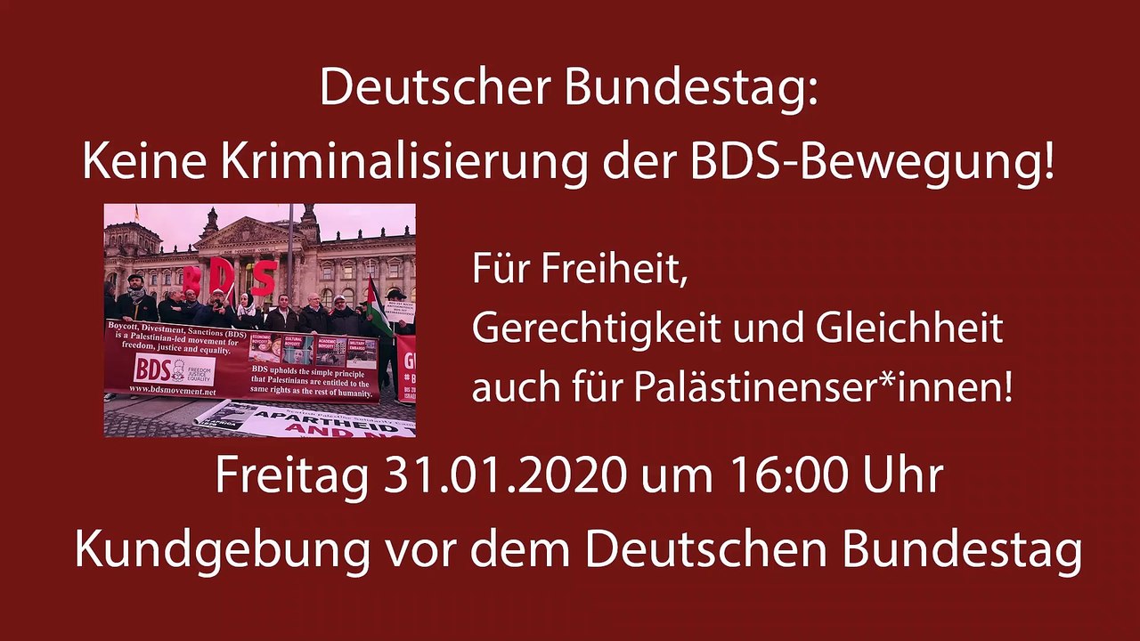 BDS Activist from London UK auf der auf der BDS Kundgebung vor dem Deutschen Bundestag am 31.01.2020