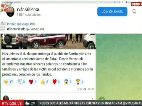 Yván Gil envía palabras de condolencias a familias de las víctimas del accidente aéreo en Azerbaiyán